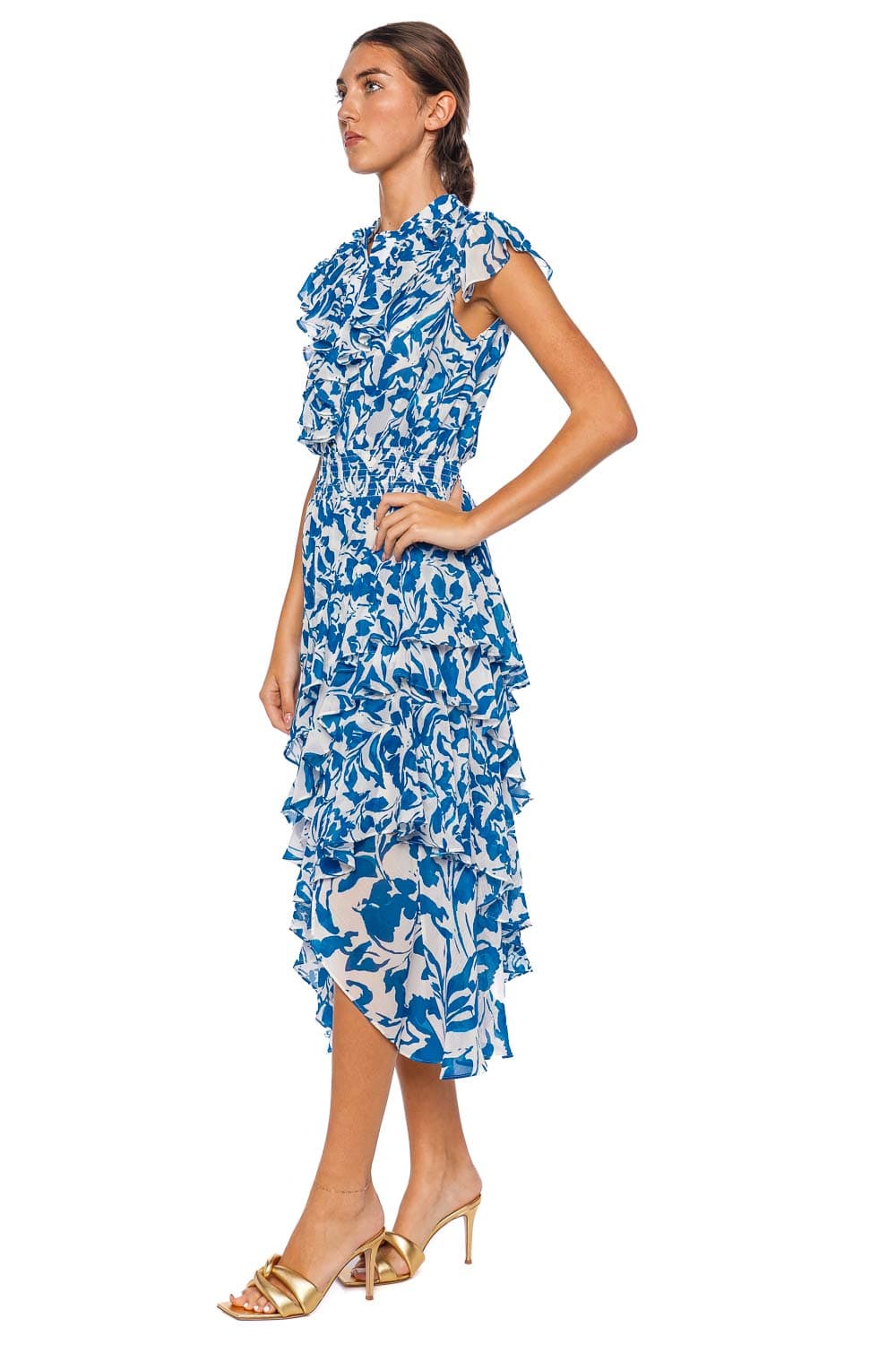 MISA LOS ANGELES Ilysa Floral Ruffled Midi Dress