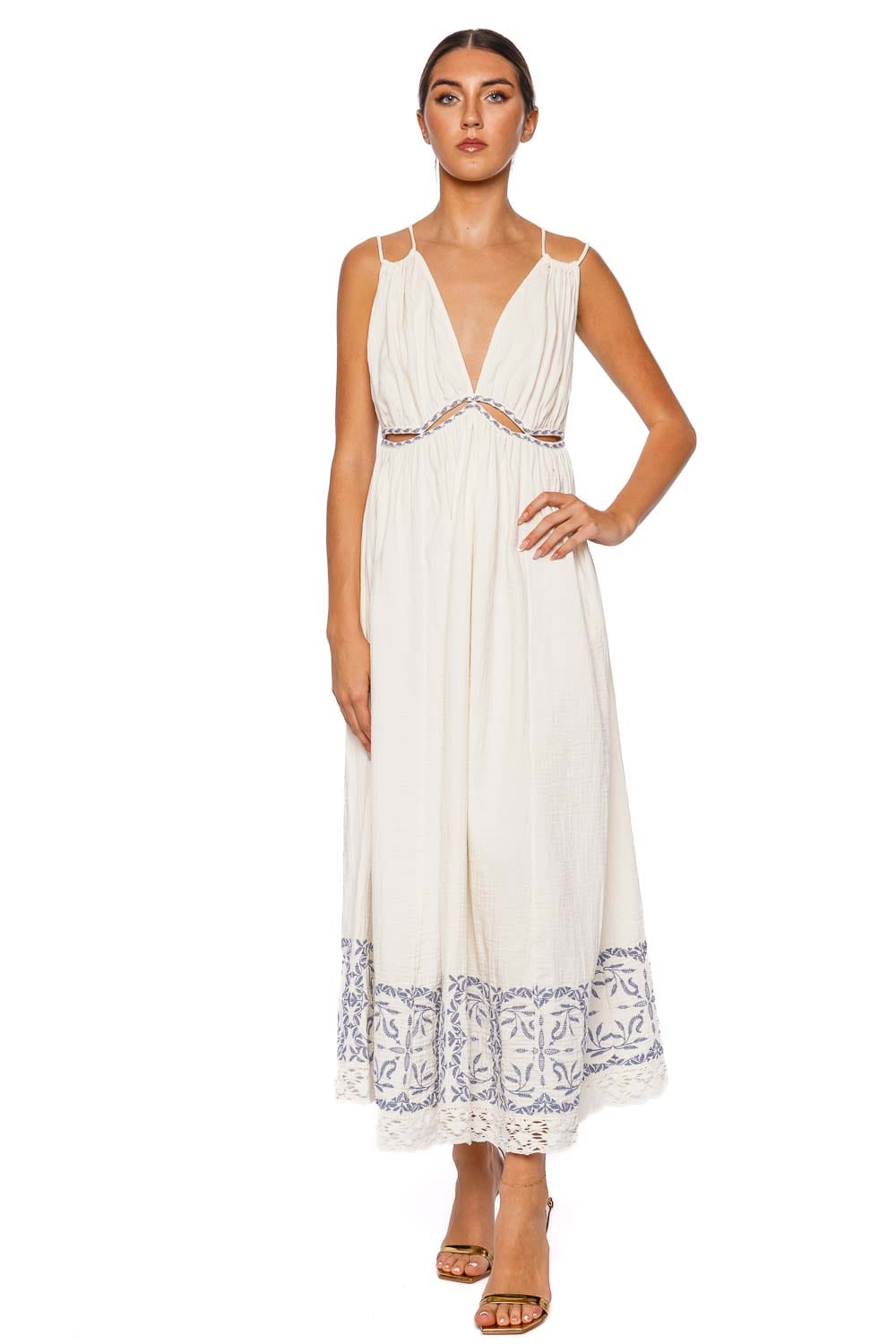 MISA LOS ANGELES Marita Embroidered Cotton Midi Dress