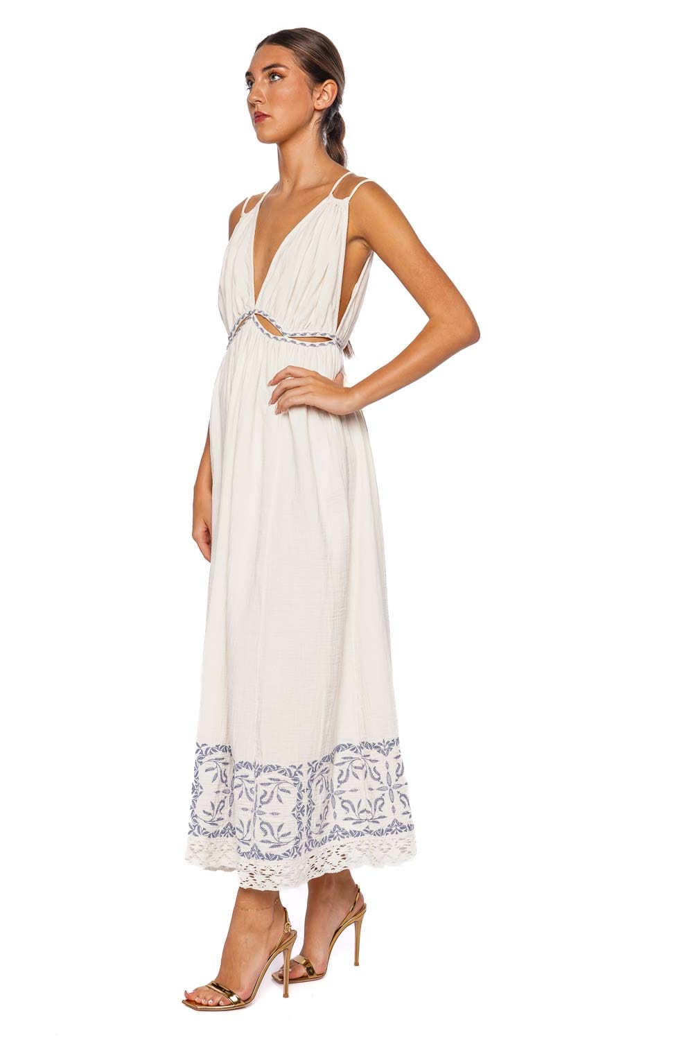 MISA LOS ANGELES Marita Embroidered Cotton Midi Dress