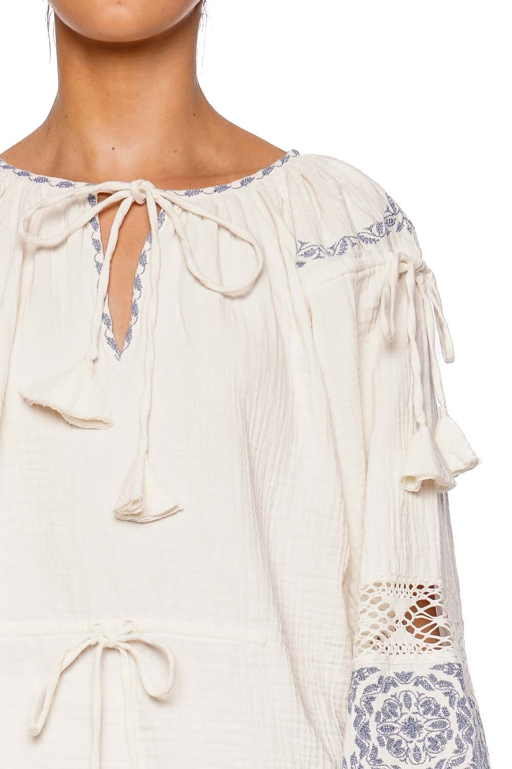 MISA LOS ANGELES Micah Embroidered Cotton Drawstring Top