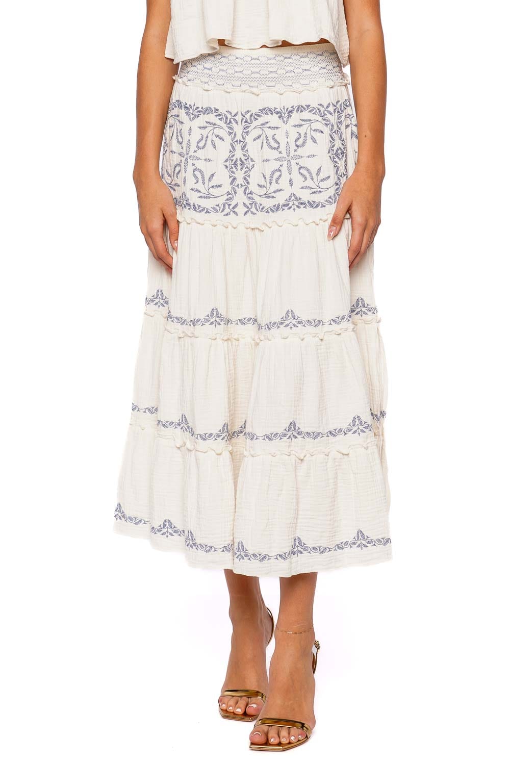 MISA LOS ANGELES Lahar Embroidered Cotton Midi Skirt