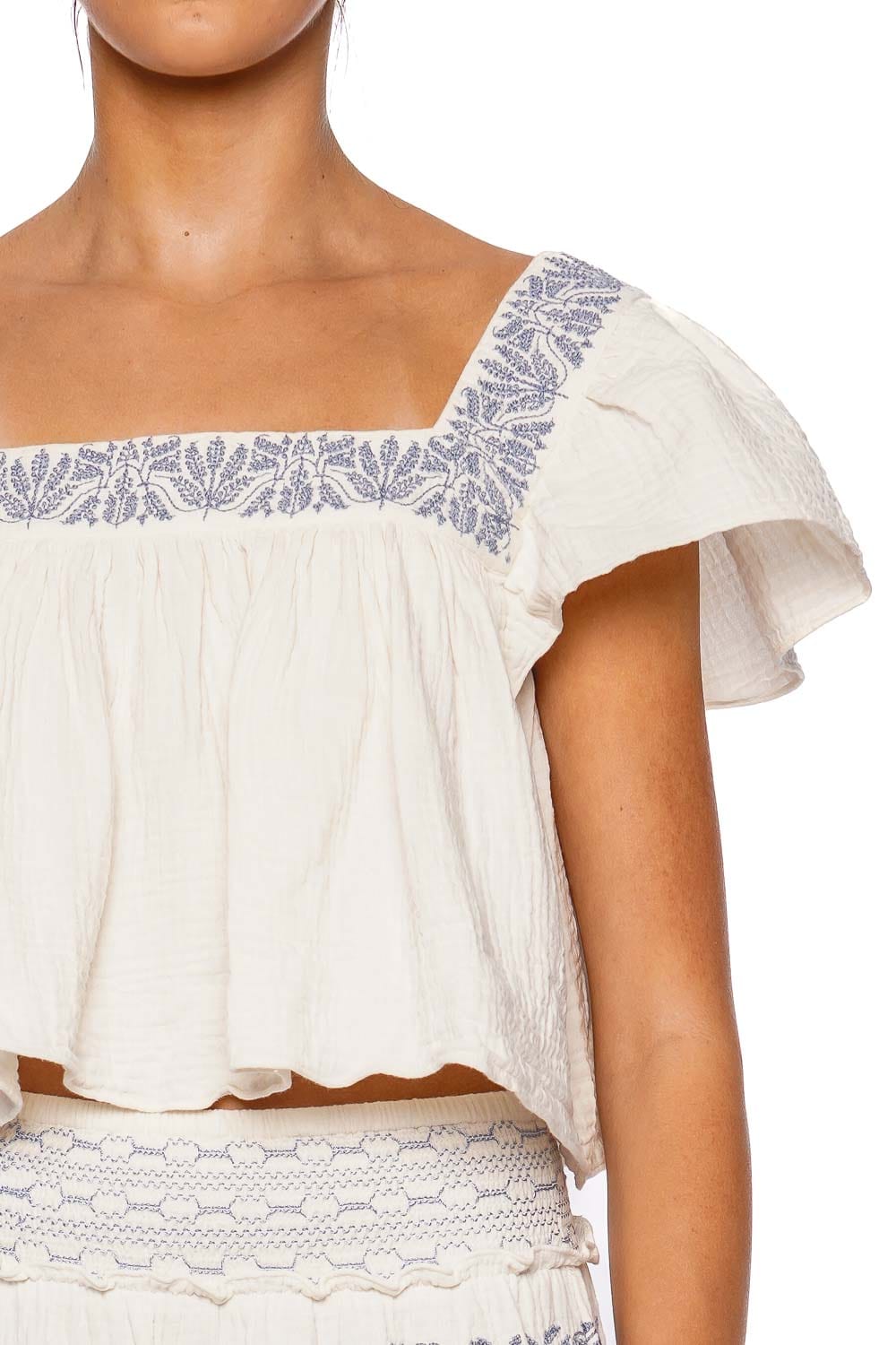 MISA LOS ANGELES Anju Embroidered Cotton Flutter Top