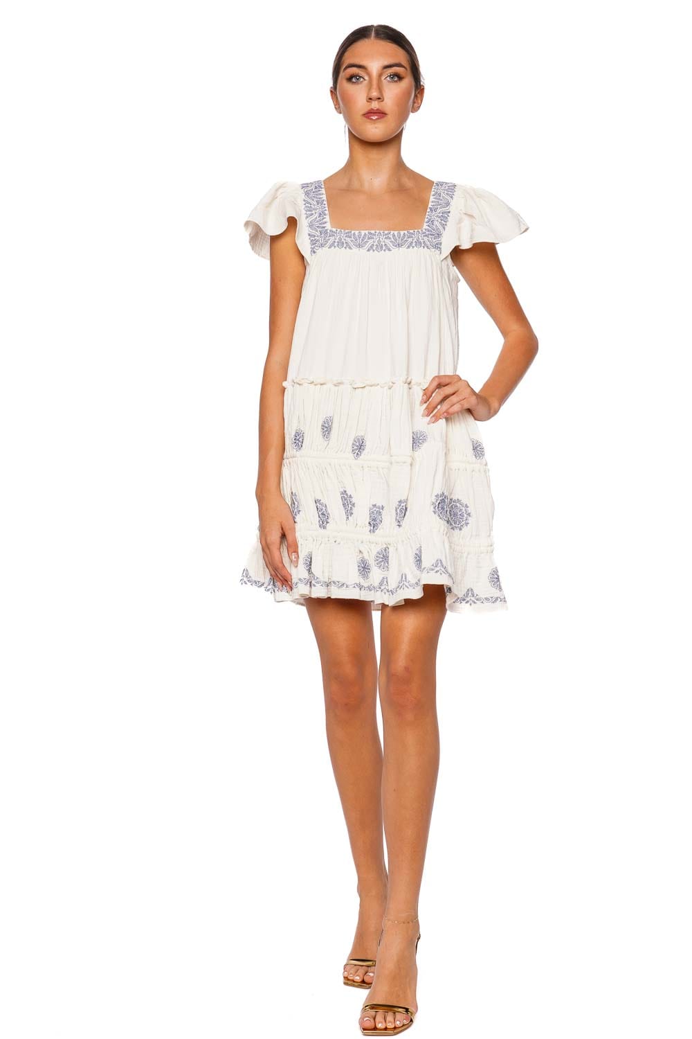 MISA LOS ANGELES Kiran Embroidered Cotton Ruffled Mini Dress