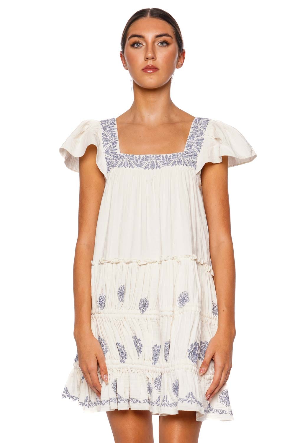 MISA LOS ANGELES Kiran Embroidered Cotton Ruffled Mini Dress