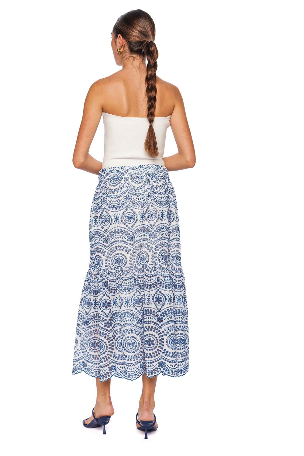 MISA LOS ANGELES Itzel Embroidered Eyelet Midi Skirt