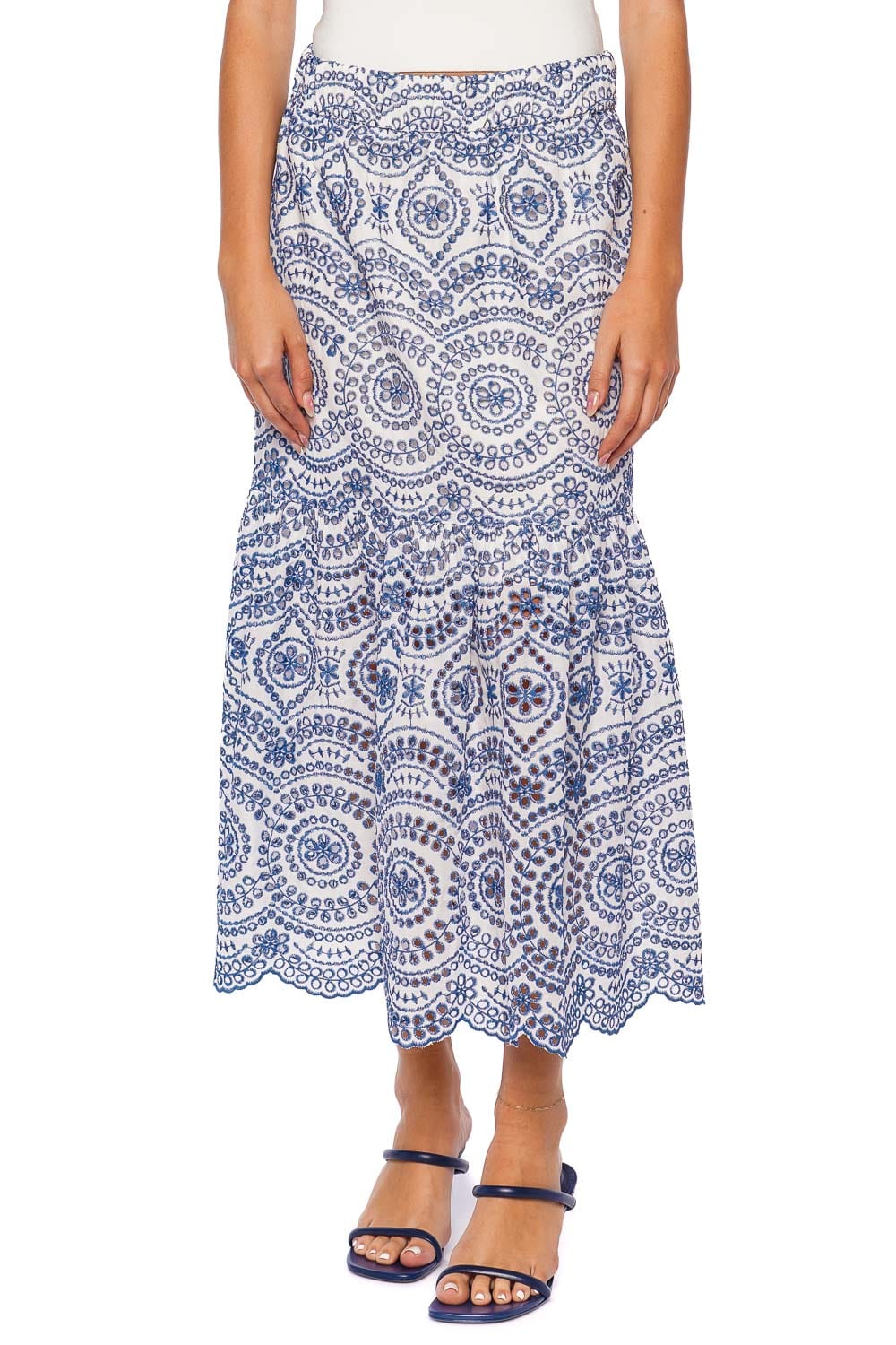 MISA LOS ANGELES Itzel Embroidered Eyelet Midi Skirt