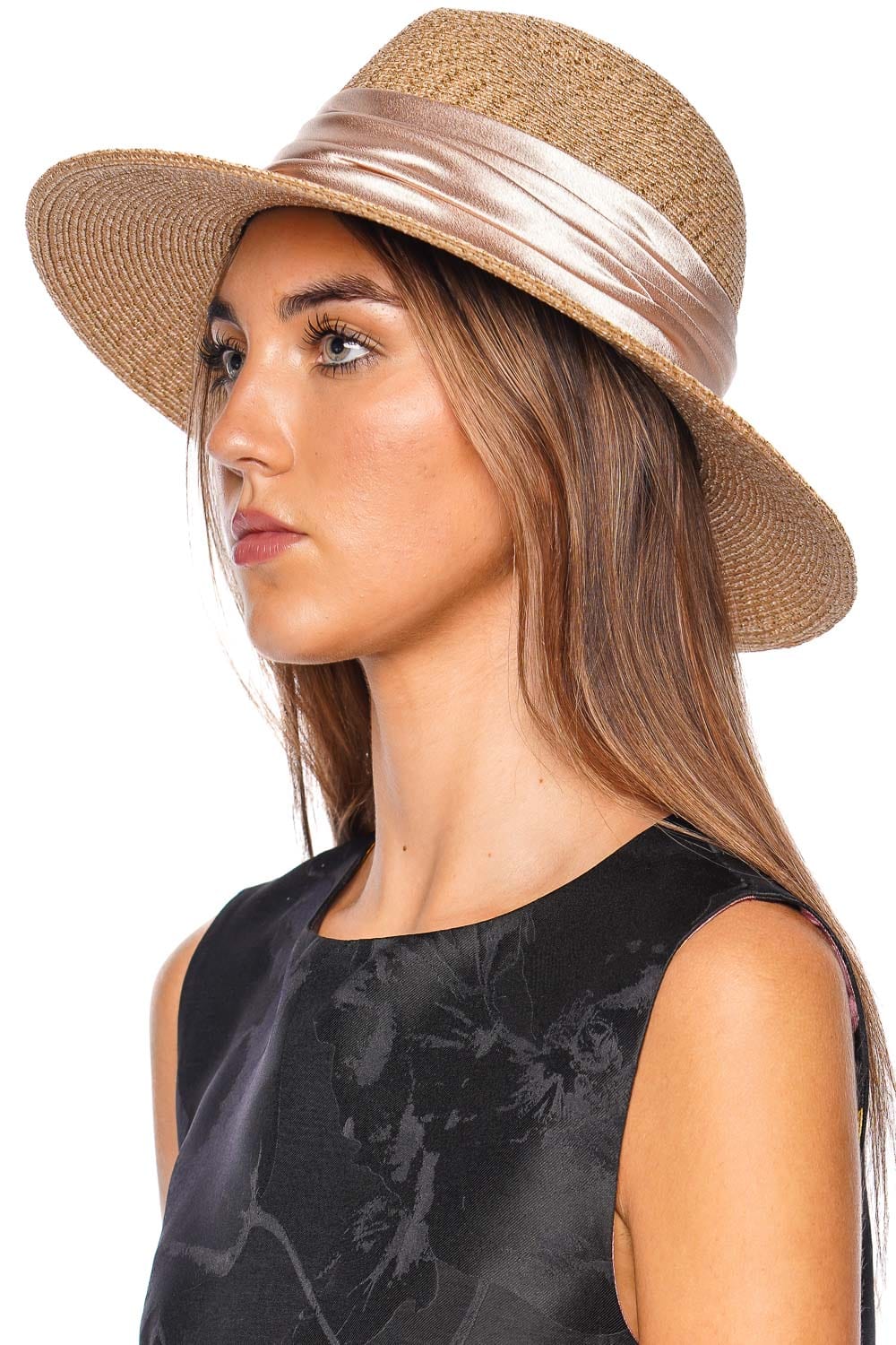 Eugenia Kim Courtney Gold Scarf Straw Fedora