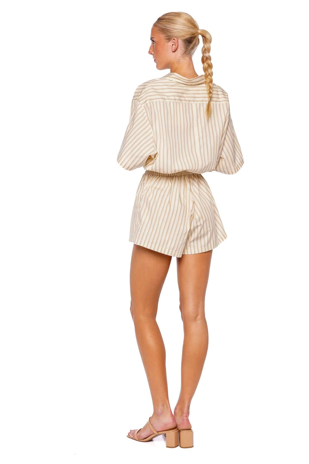 Faithfull The Brand Faia Striped Cotton Drawstring Playsuit