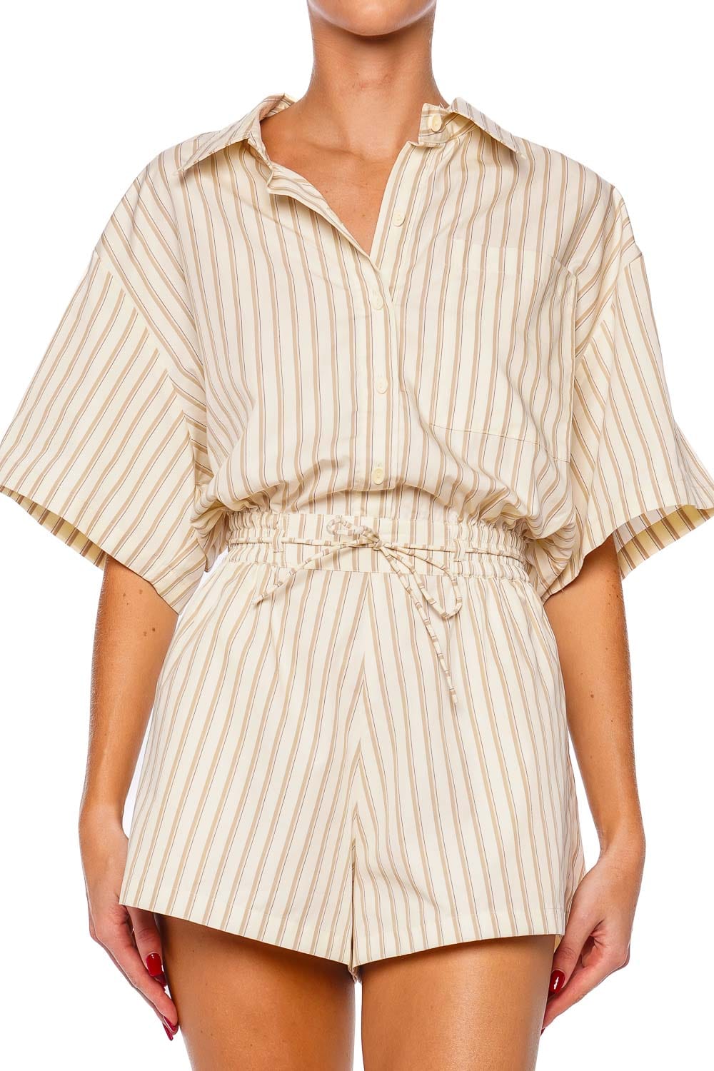 Faithfull The Brand Faia Striped Cotton Drawstring Playsuit