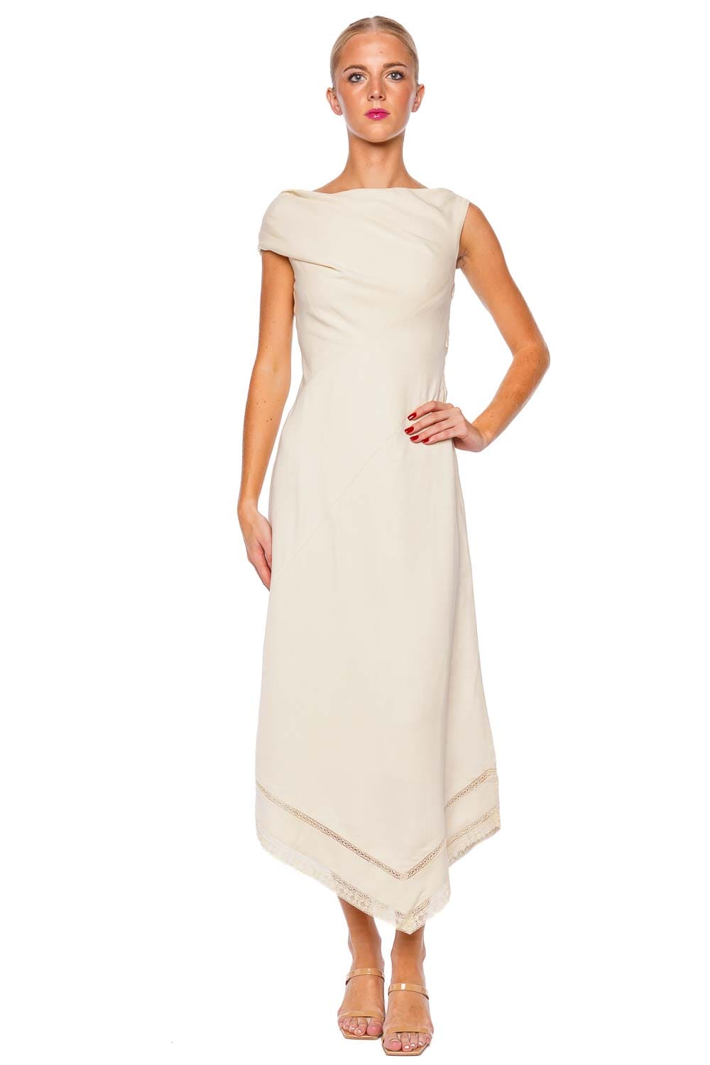 Faithfull The Brand Alva Beige Linen Midi Dress