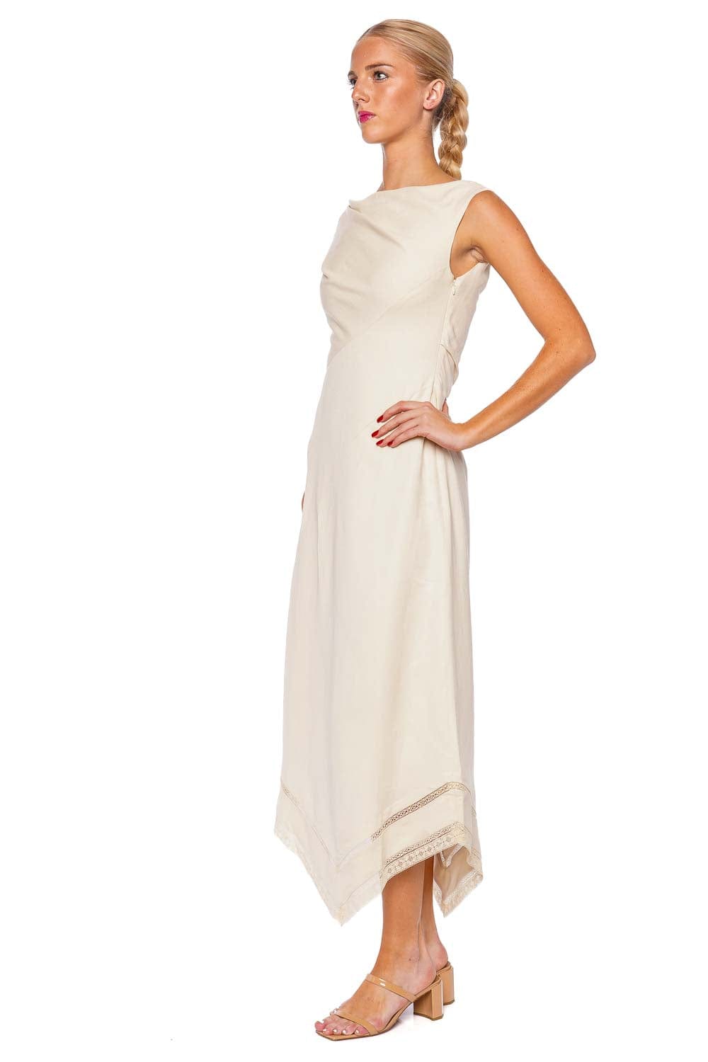 Faithfull The Brand Alva Beige Linen Midi Dress