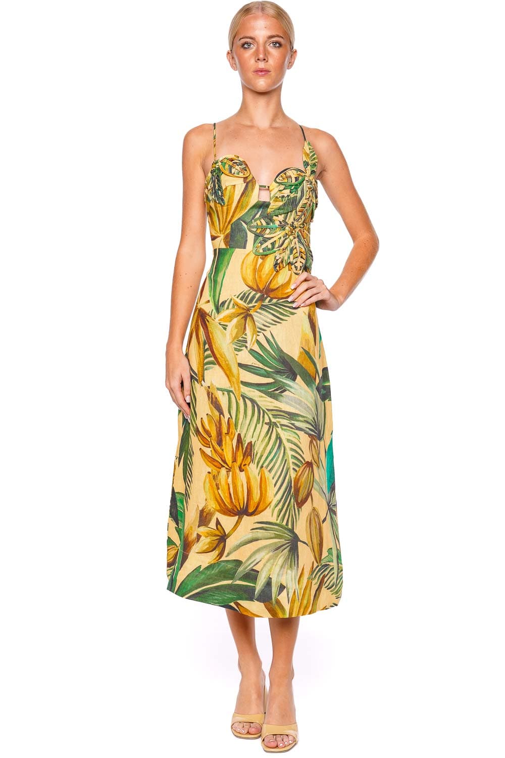 FARM Rio Bananart Flowered Bust Midi Dress