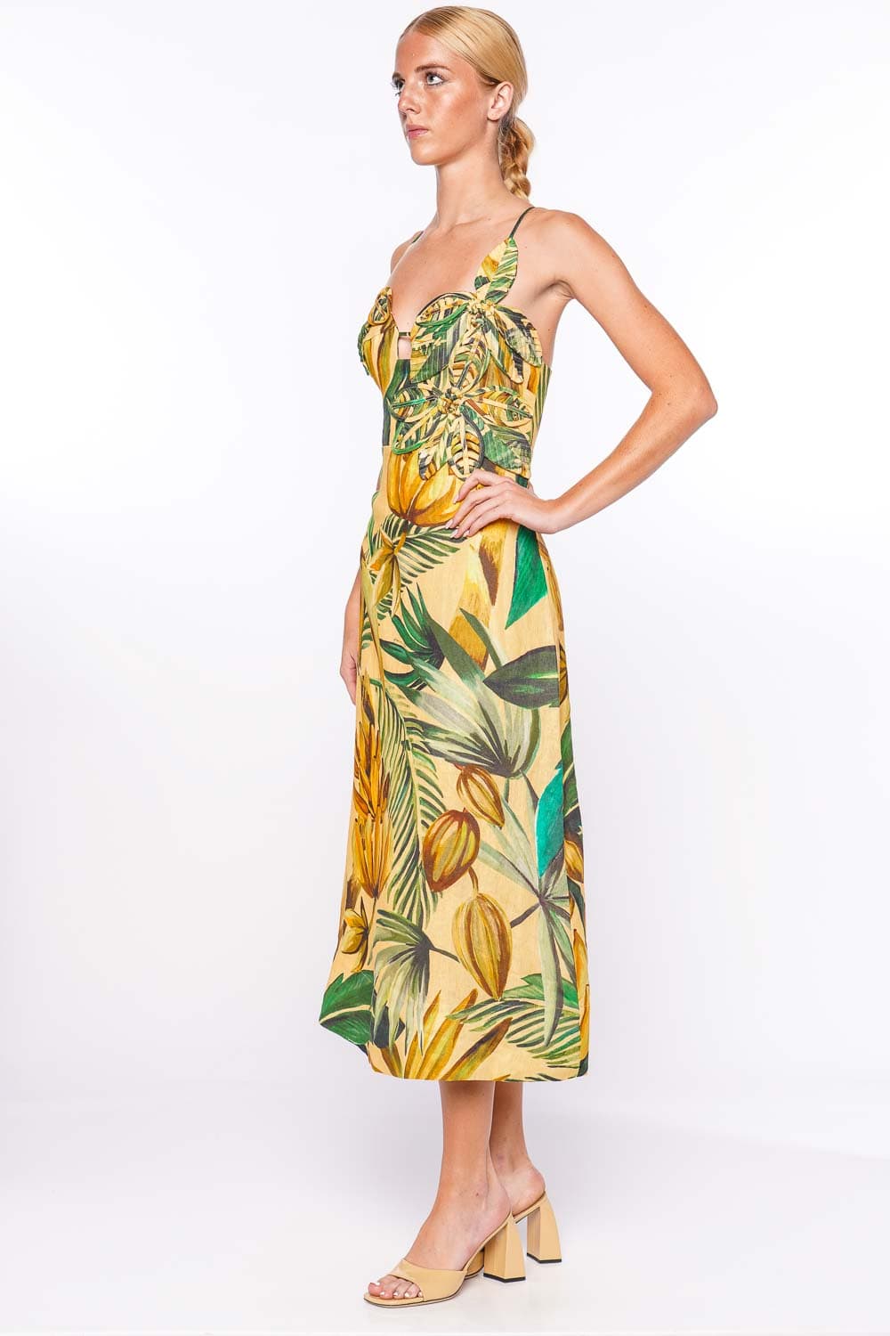 FARM Rio Bananart Flowered Bust Midi Dress