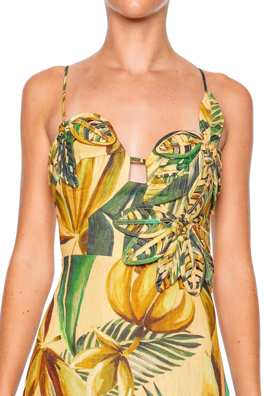 FARM Rio Bananart Flowered Bust Midi Dress