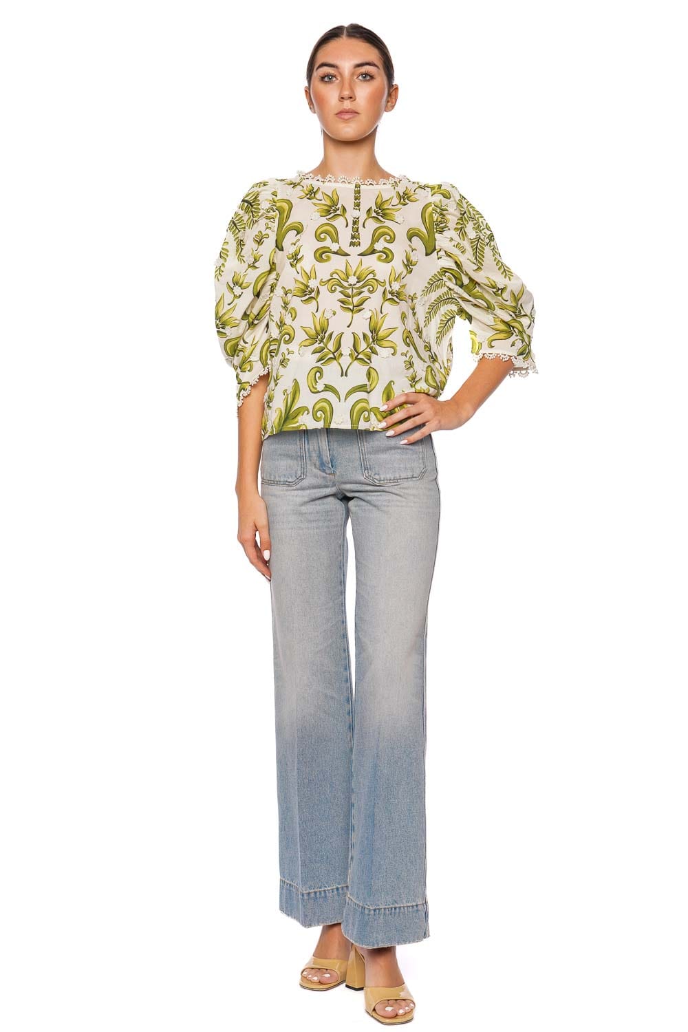 FARM Rio Milani Painterly Floral Embellished Blouse