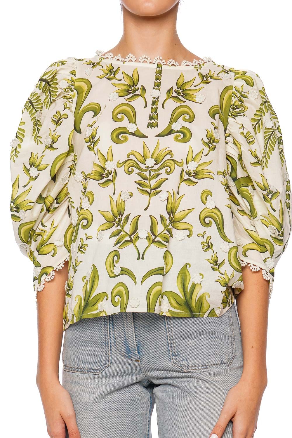 FARM Rio Milani Painterly Floral Embellished Blouse