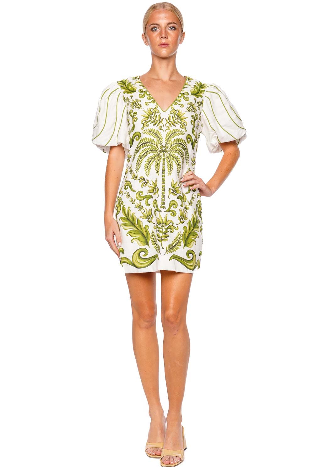 FARM Rio Milani Painterly Puff Sleeve Mini Dress