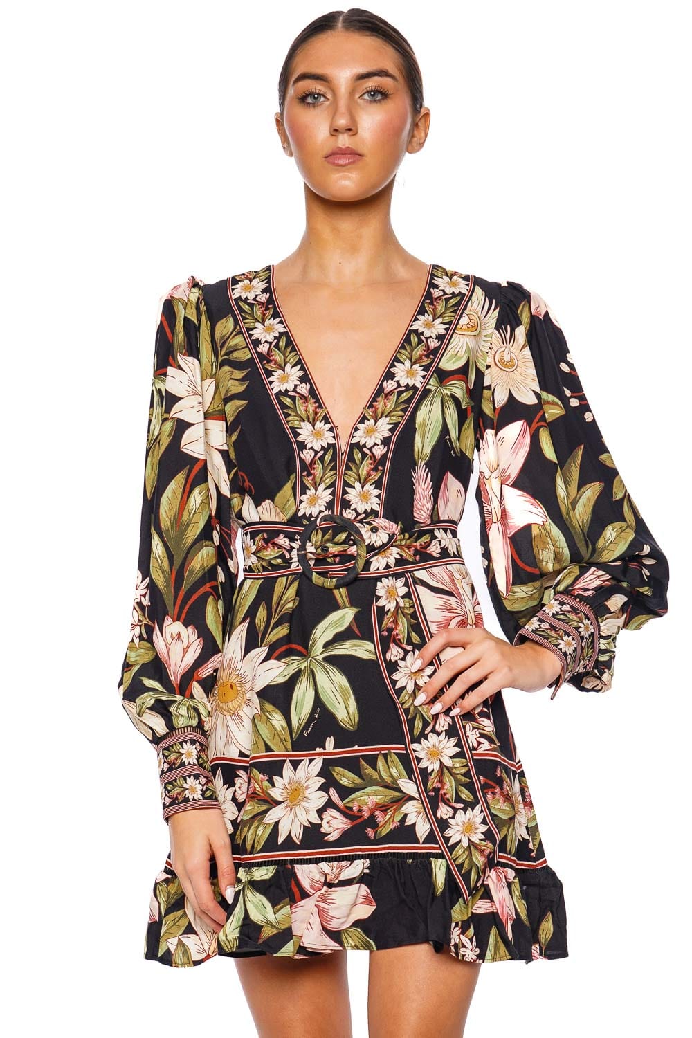 FARM Rio Surreal Flowers Long Sleeve Mini Dress