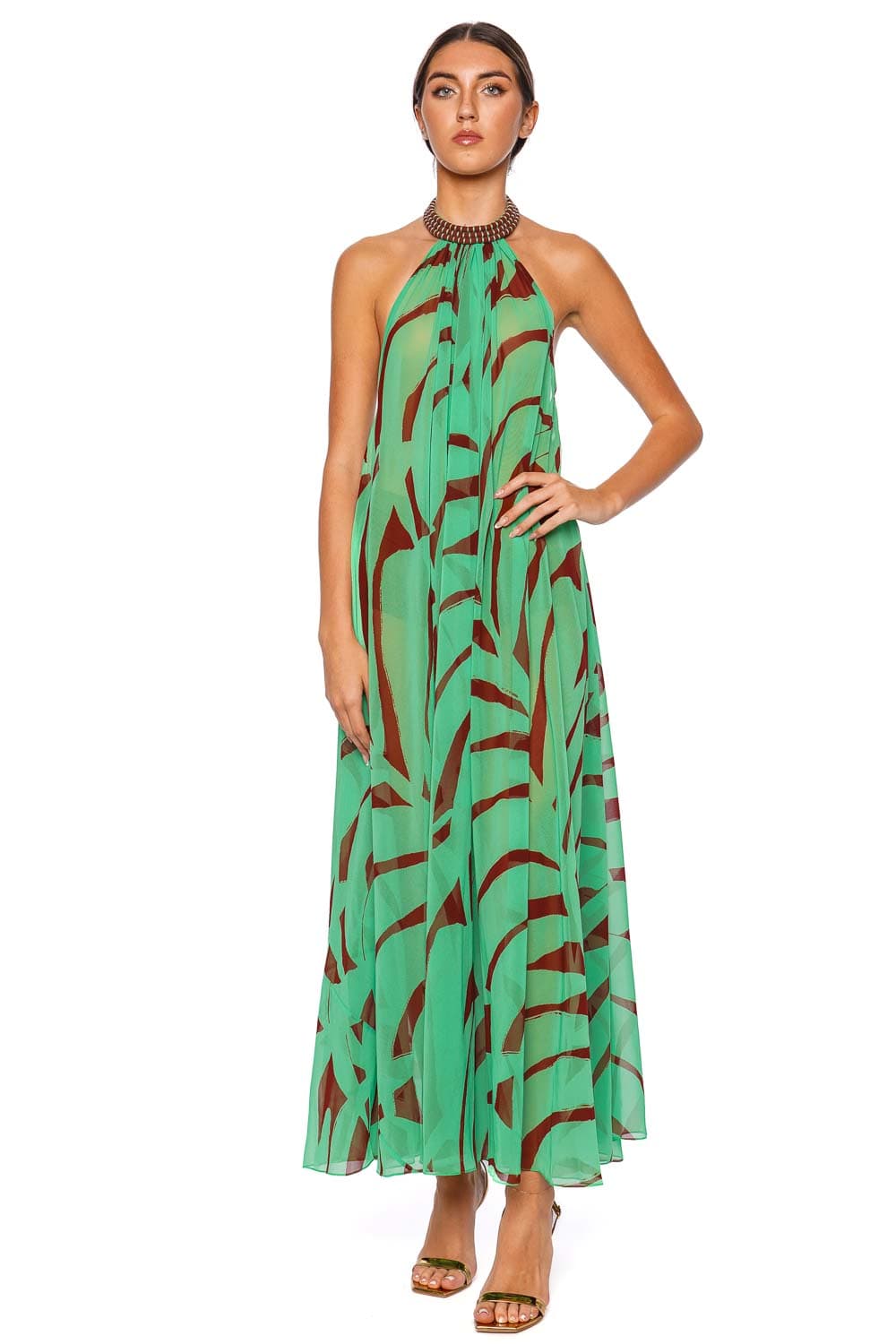 Johanna Ortiz Tactile Winds Palm Halter Maxi Dress