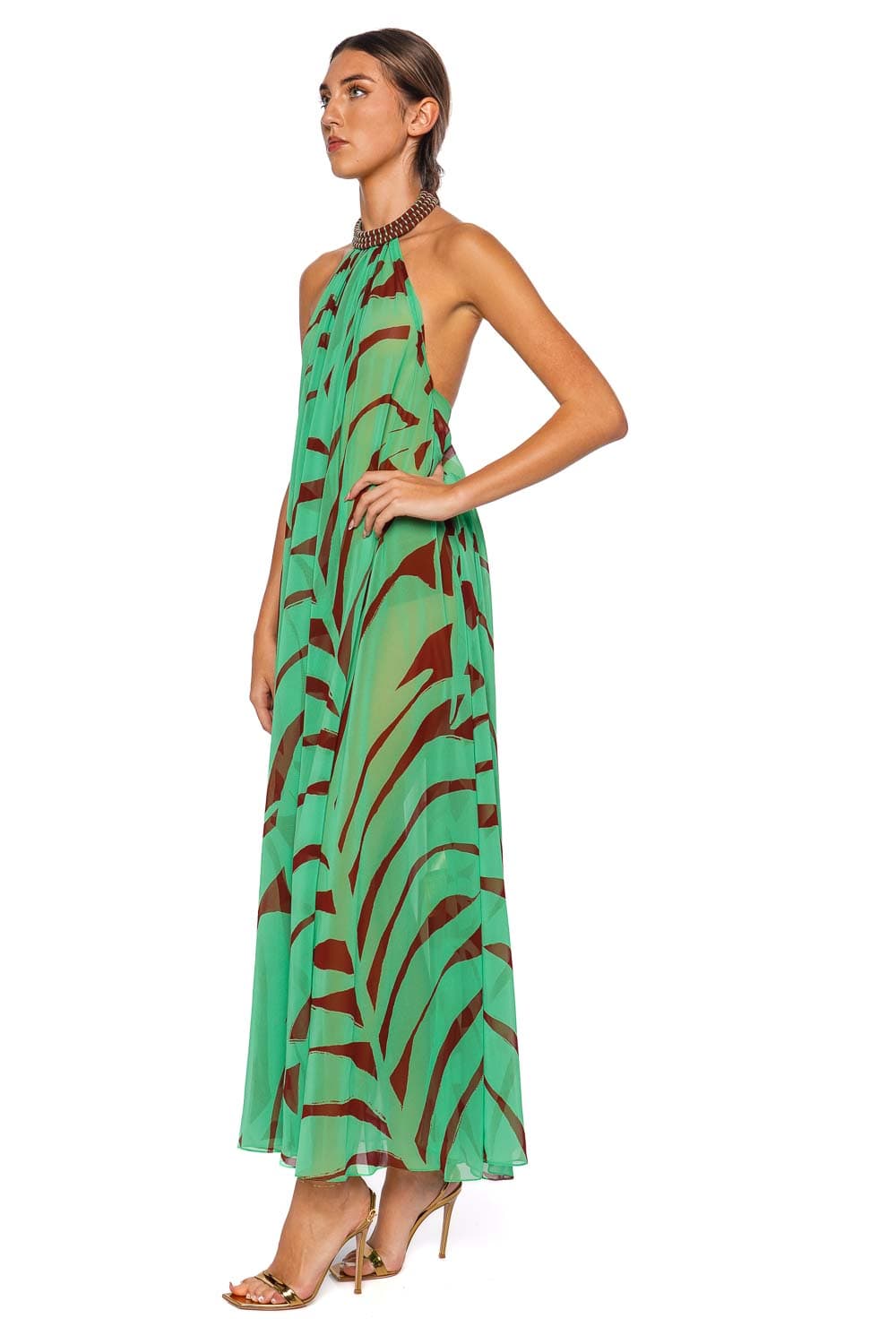 Johanna Ortiz Tactile Winds Palm Halter Maxi Dress