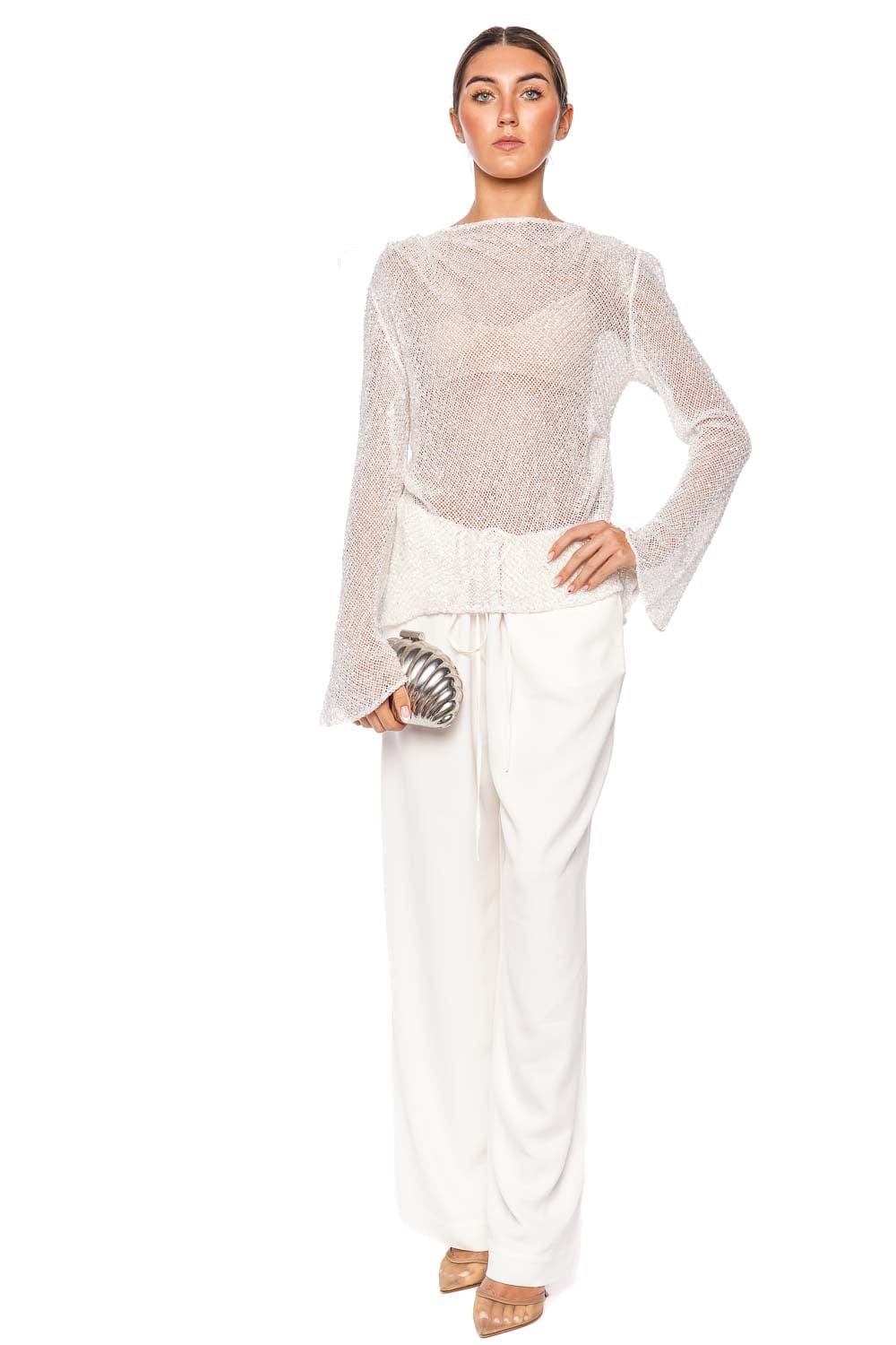 Rachel Gilbert Orion Ivory Drawstring Wide Leg pant