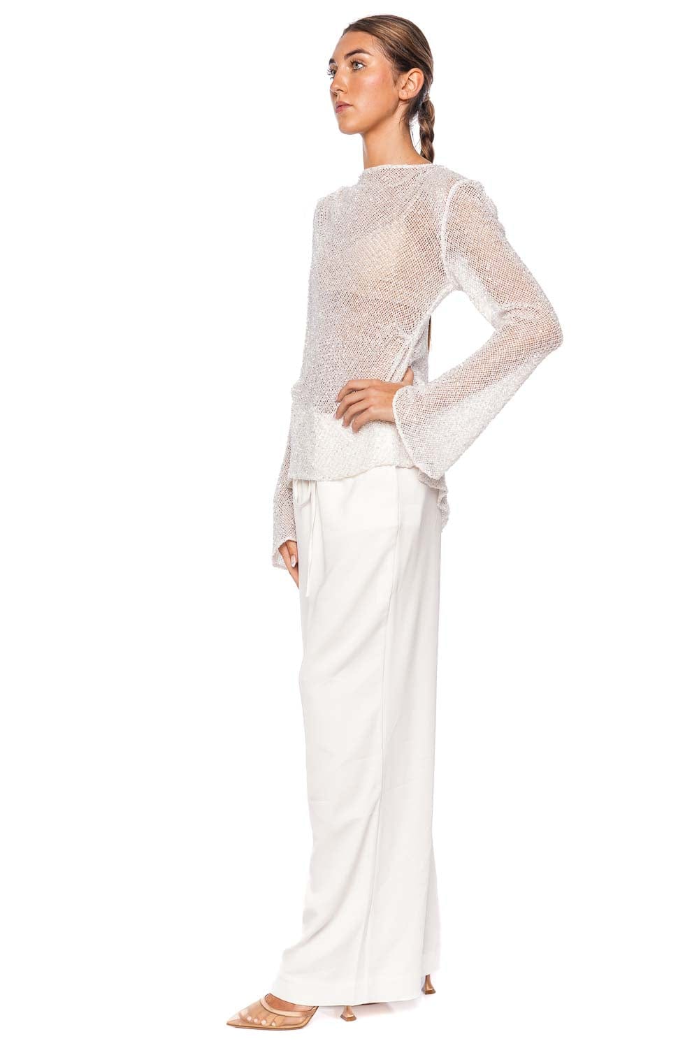 Rachel Gilbert Orion Ivory Drawstring Wide Leg pant