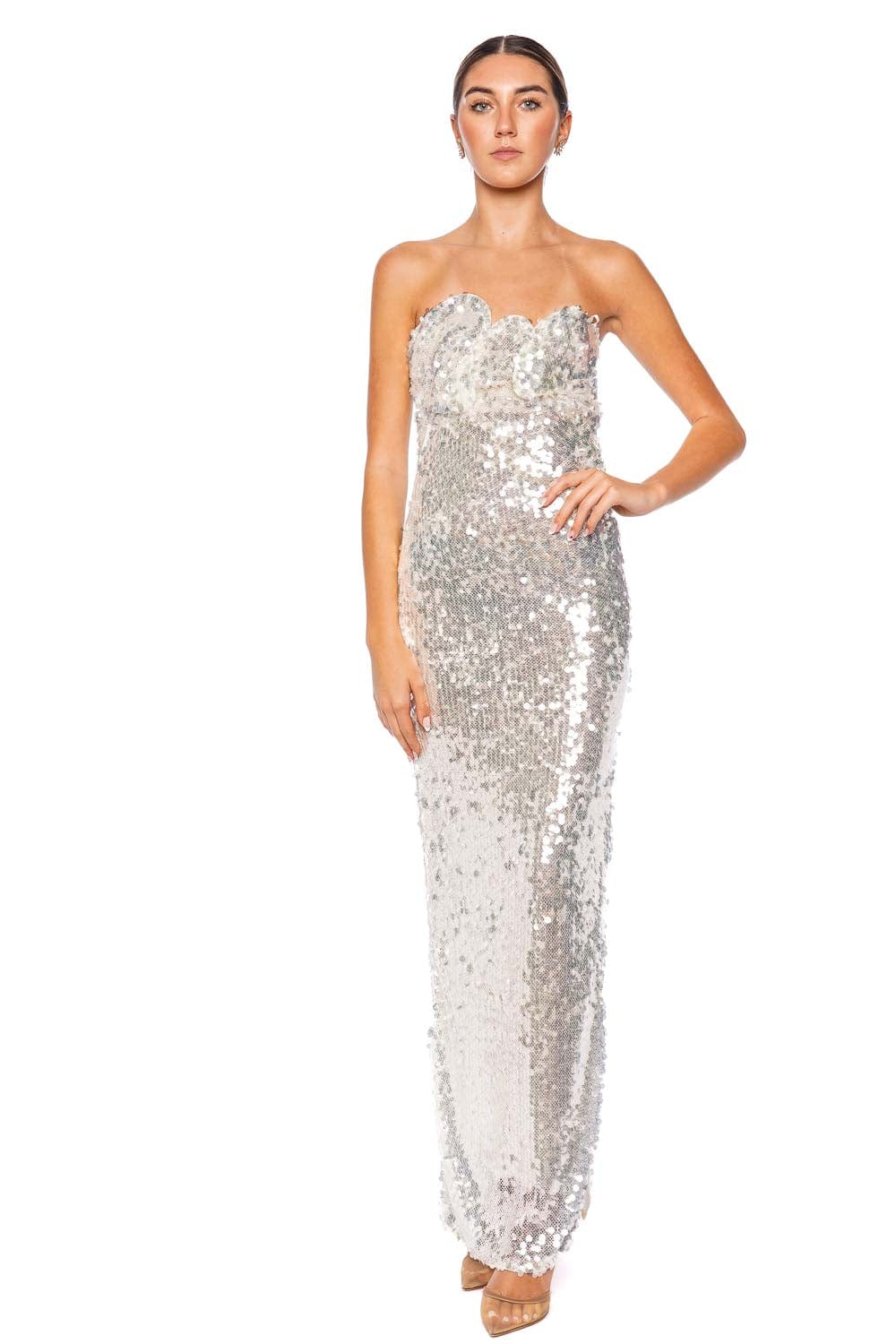 Christopher Esber Opaline Sculptural Strapless Sequin Gown