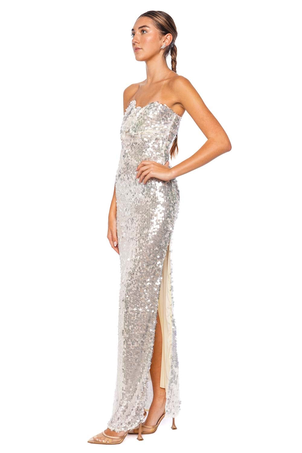 Christopher Esber Opaline Sculptural Strapless Sequin Gown