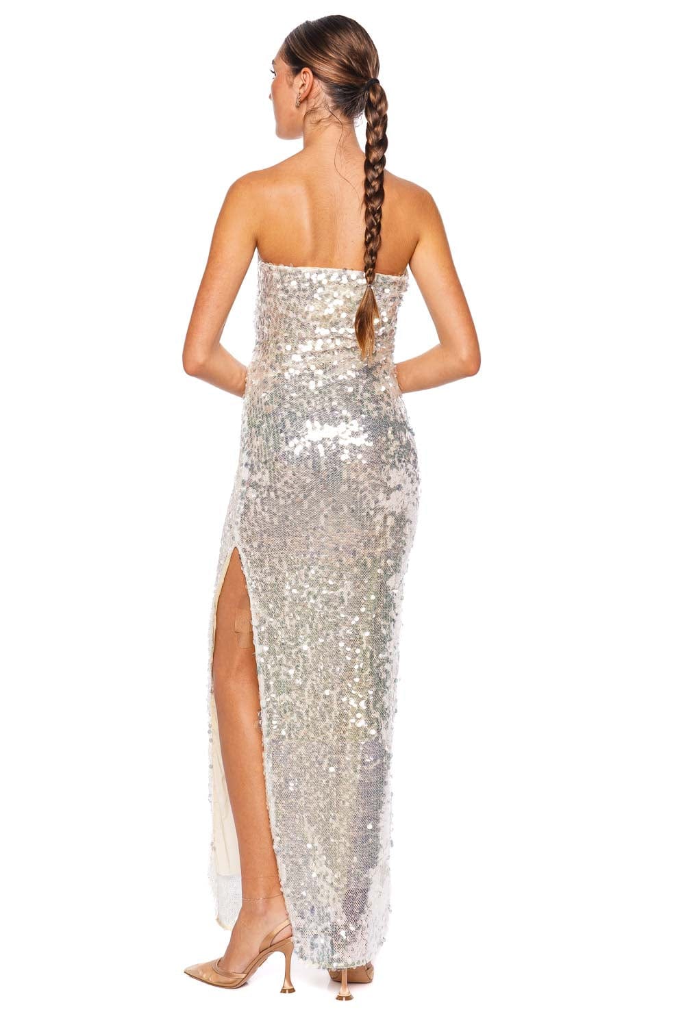 Christopher Esber Opaline Sculptural Strapless Sequin Gown