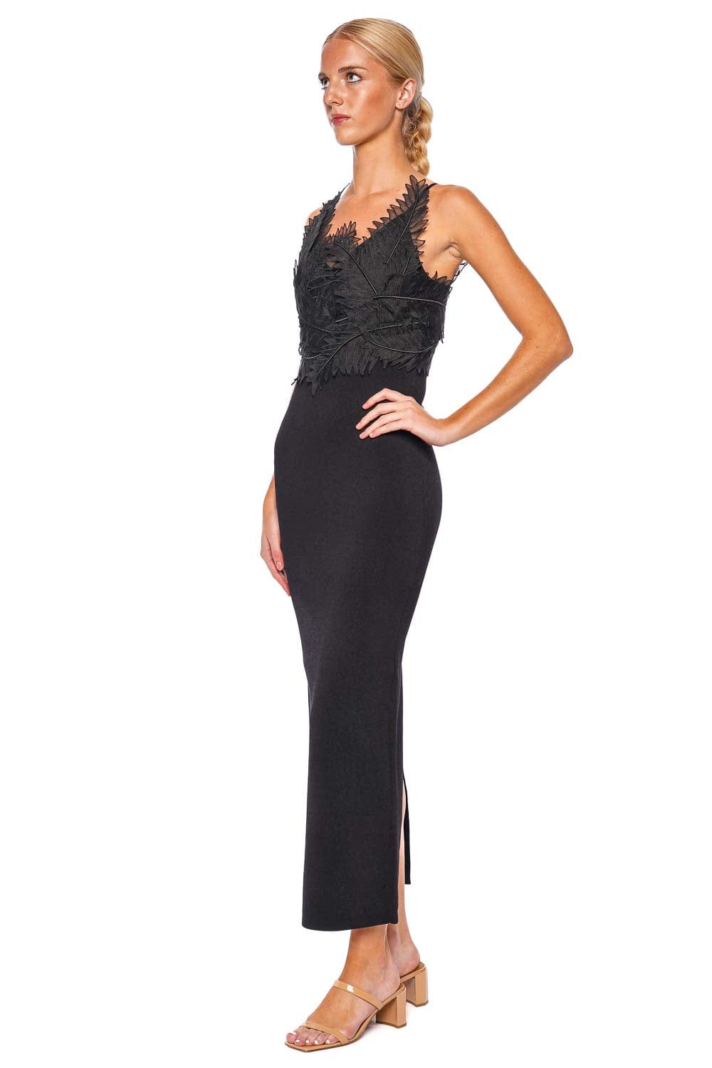 Aje. Wilder Black Palm Knit Maxi Dress