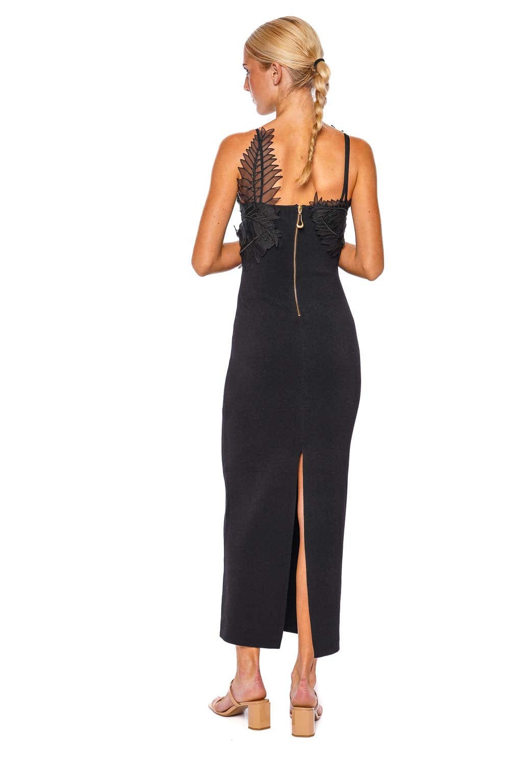 Aje. Wilder Black Palm Knit Maxi Dress