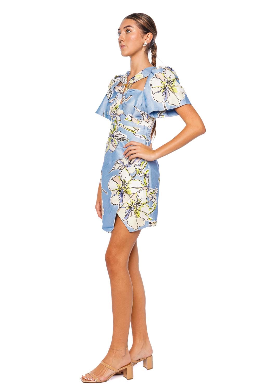 Aje. Presence Blue Hibiscus Twisted Mini Dress