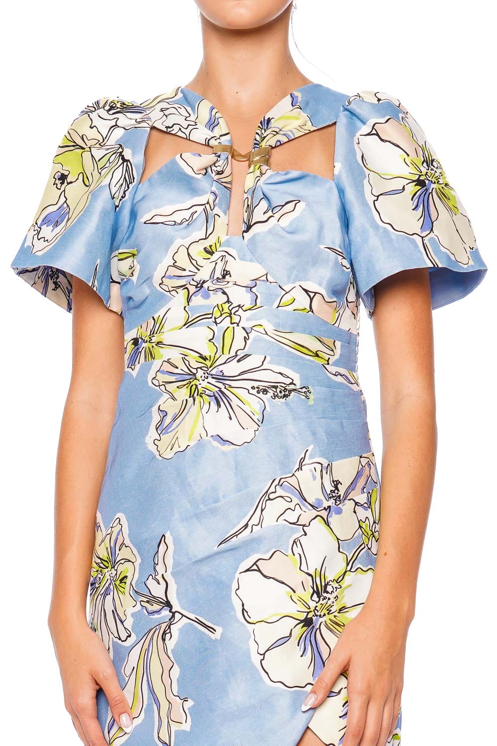 Aje. Presence Blue Hibiscus Twisted Mini Dress