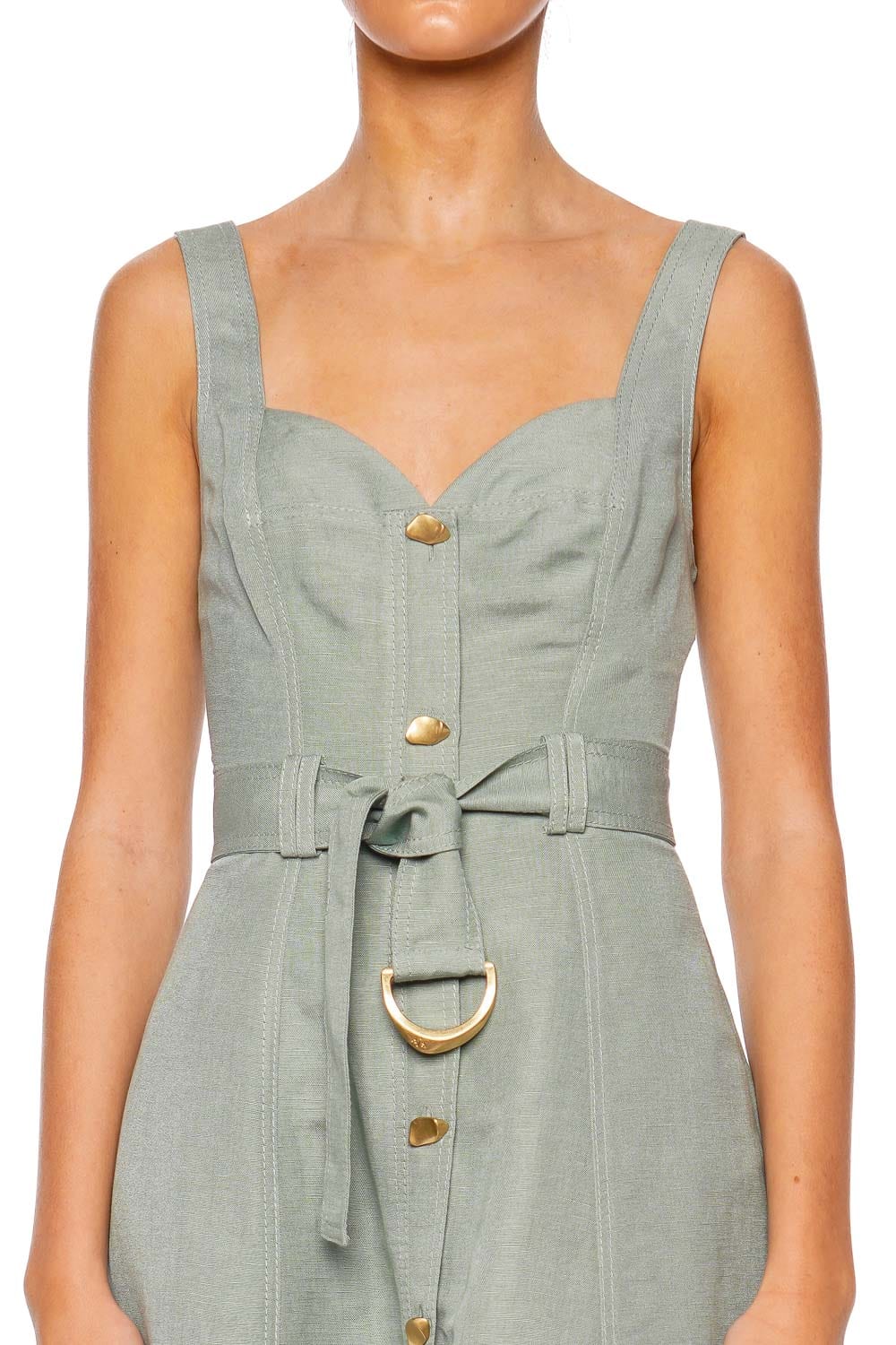 Aje. Clay Willow Green Belted Mini Dress