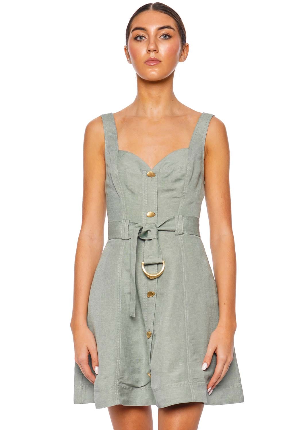 Aje. Clay Willow Green Belted Mini Dress