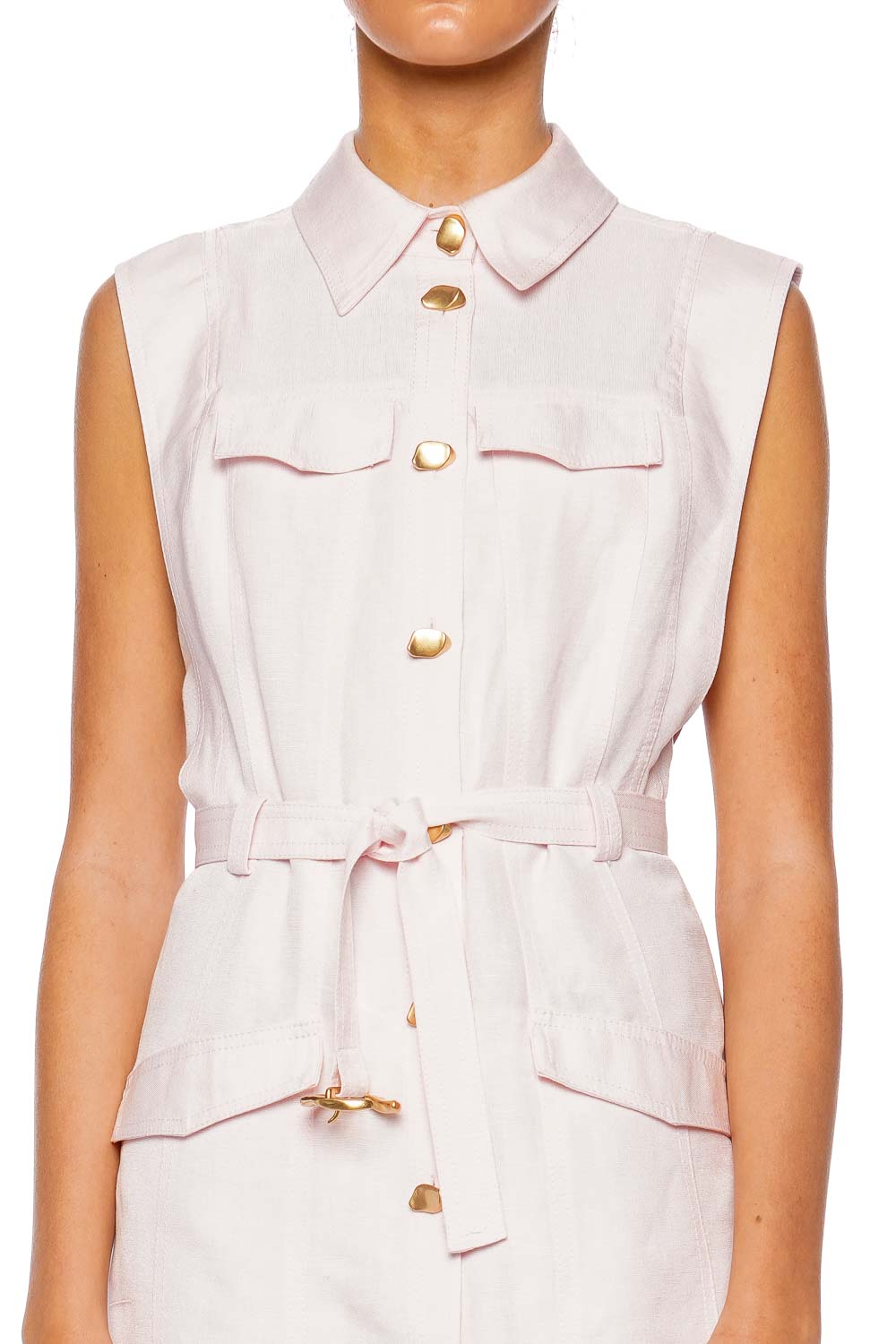 Aje. Dulcet Pink Denim Belted Mini Dress