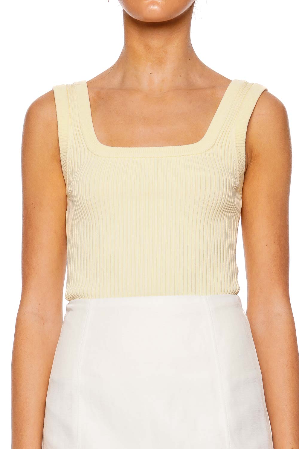 Aje. Bronte Faded Lemon Ribbed Knit Tank