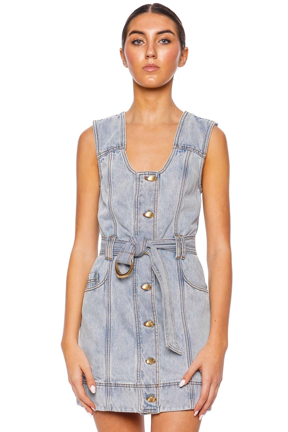 Aje. Aura Sleeveless Denim Mini Dress