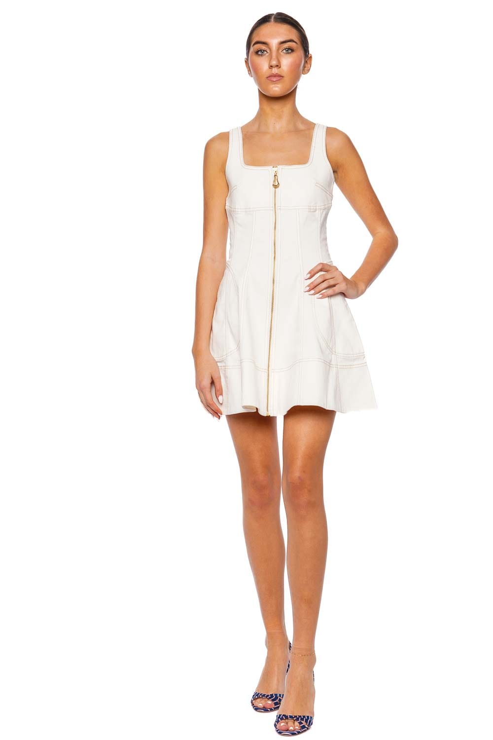 Aje. Emilie White Denim Zip Mini Dress