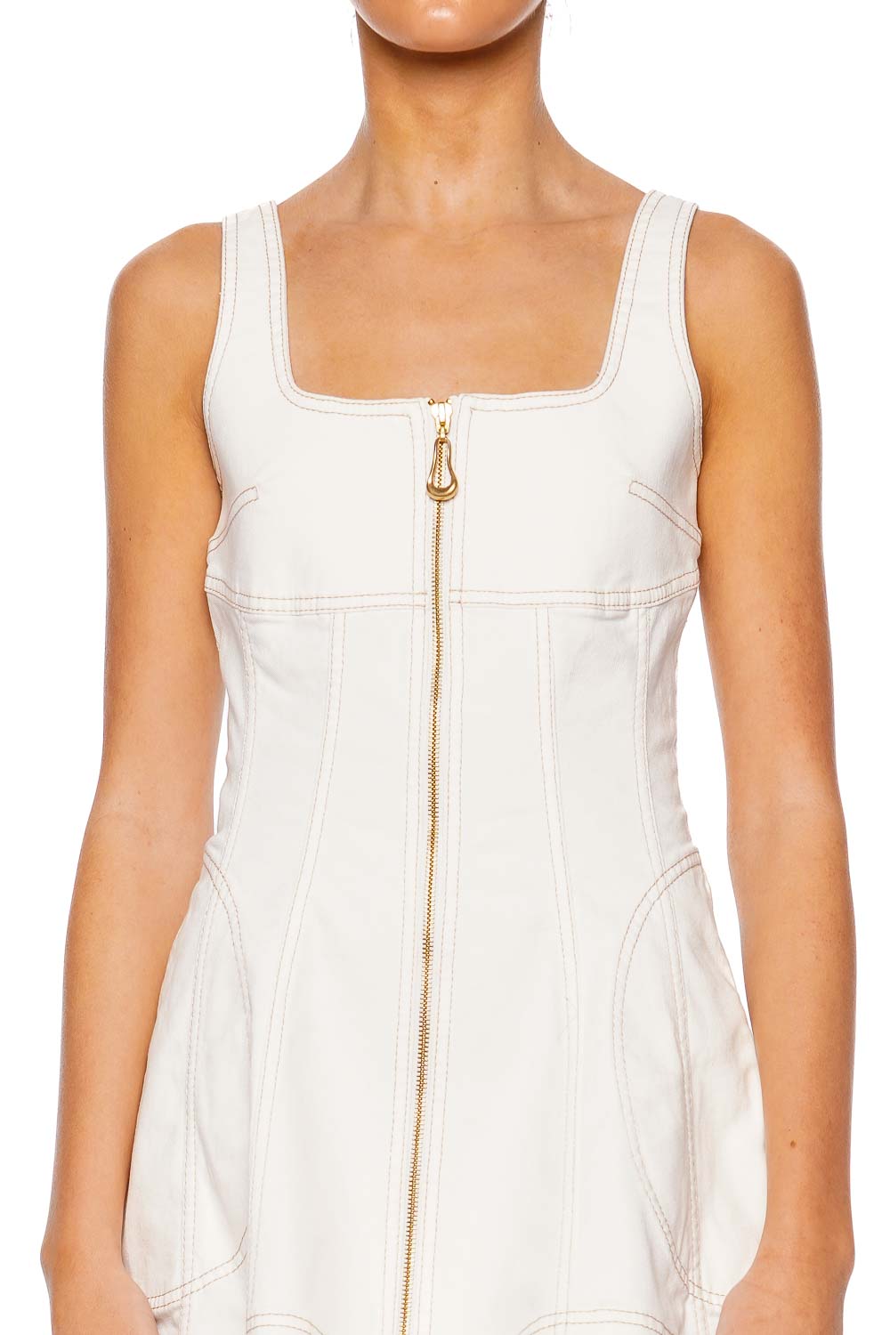 Aje. Emilie White Denim Zip Mini Dress