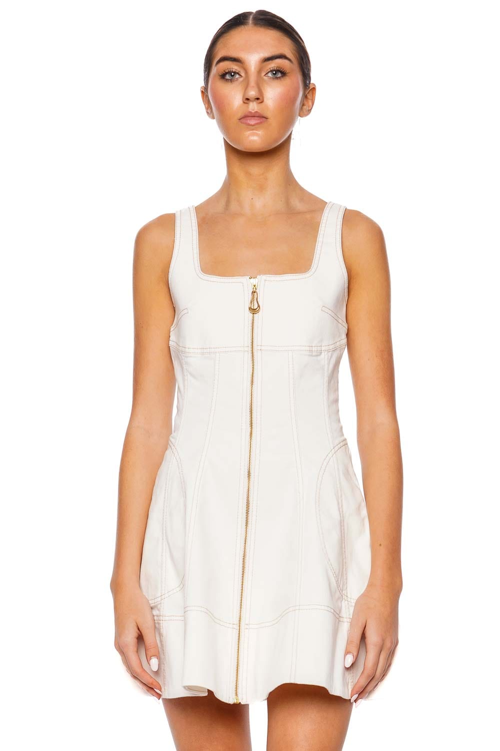 Aje. Emilie White Denim Zip Mini Dress