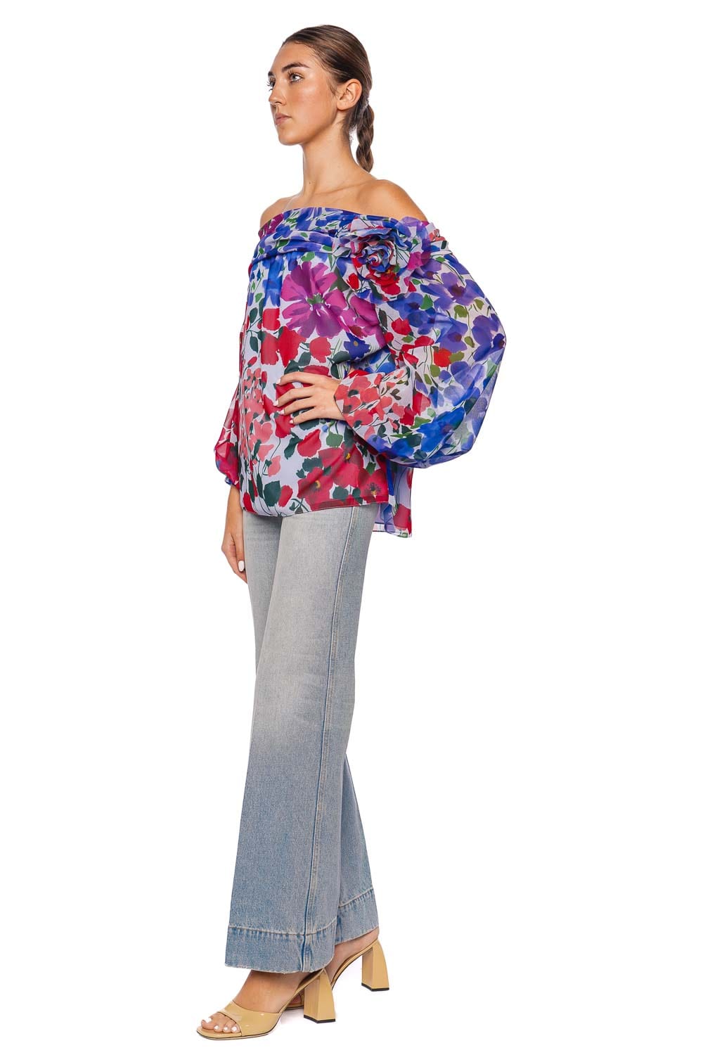 Carolina Herrera One Shoulder Floral Draped Top