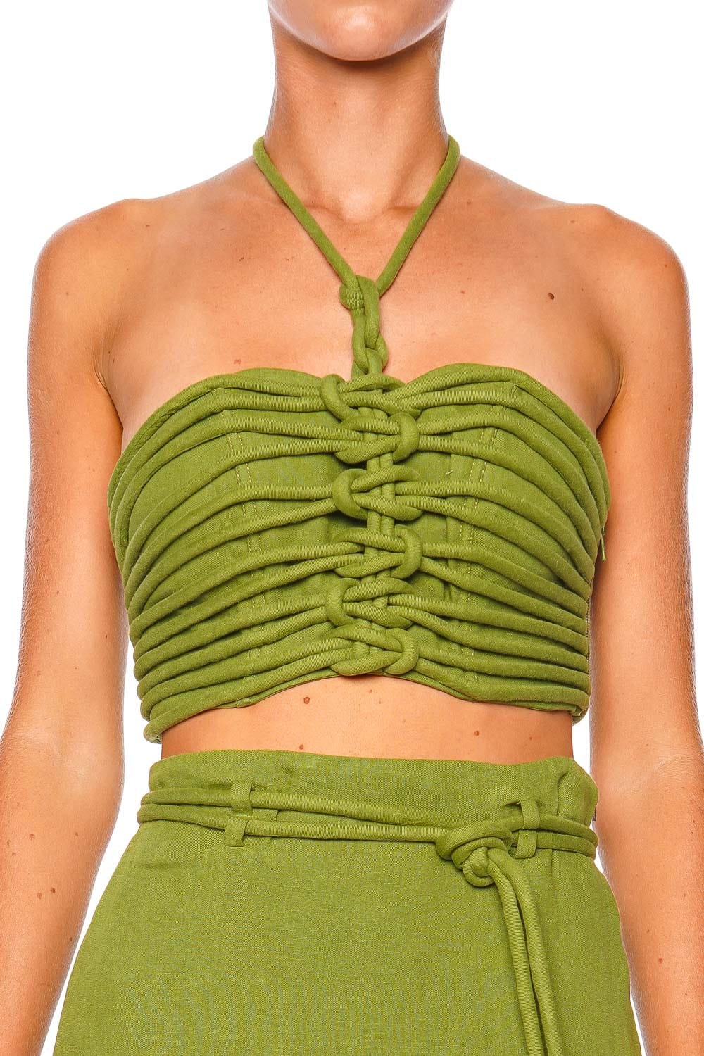 Andres Otalora Ayla Knotted Linen Halter Crop Top