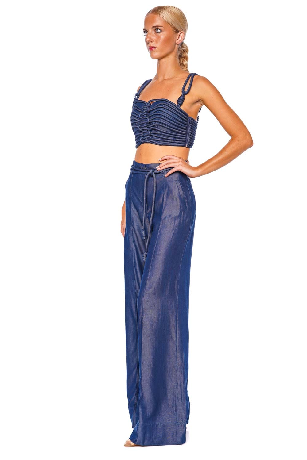 Andres Otalora Redes Indigo Knotted Crop Top