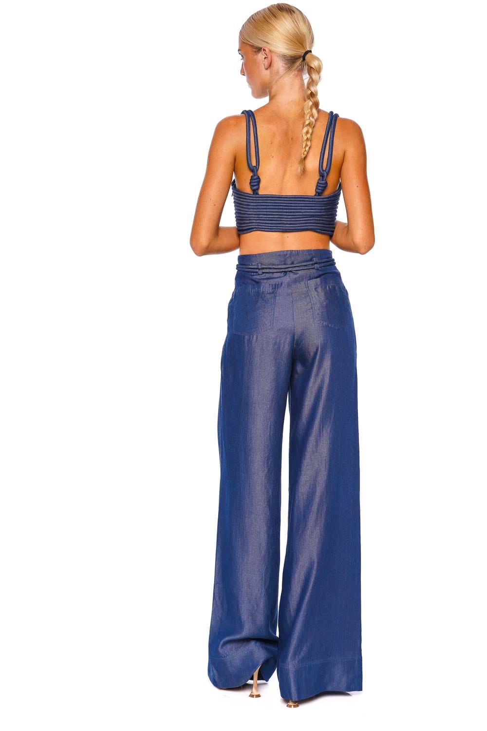 Andres Otalora Redes Indigo Knotted Crop Top