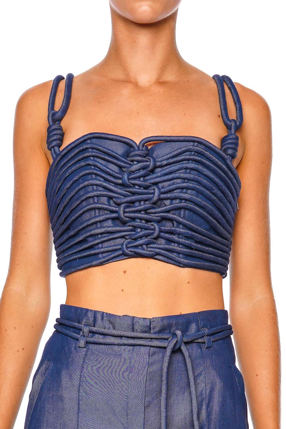 Andres Otalora Redes Indigo Knotted Crop Top