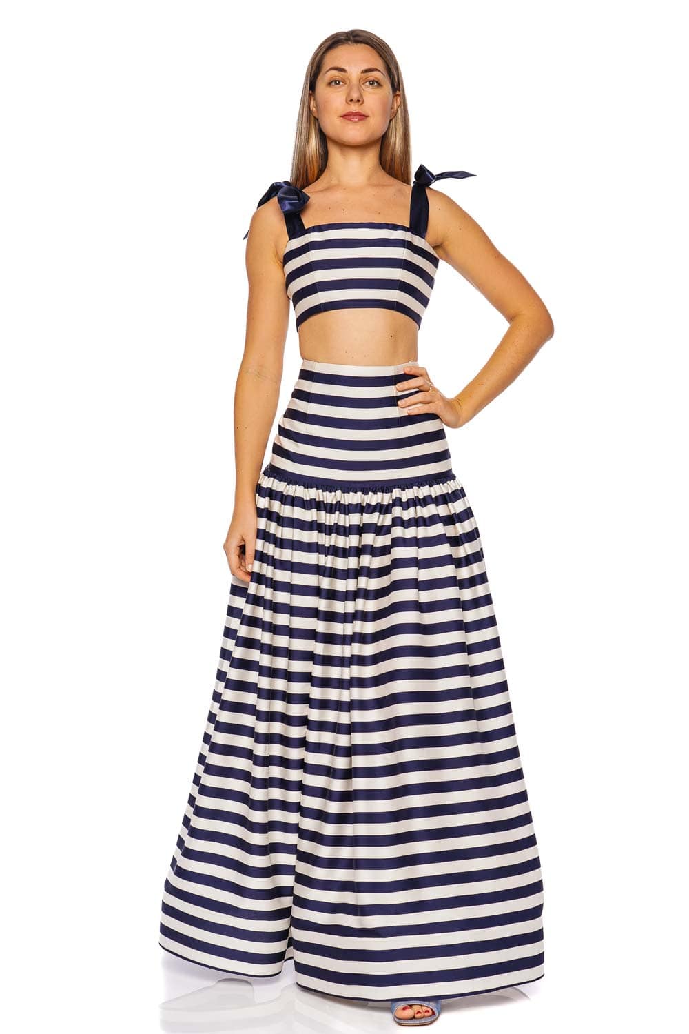 Bronx and Banco Quinn Striped Tie Shoulder Crop Top