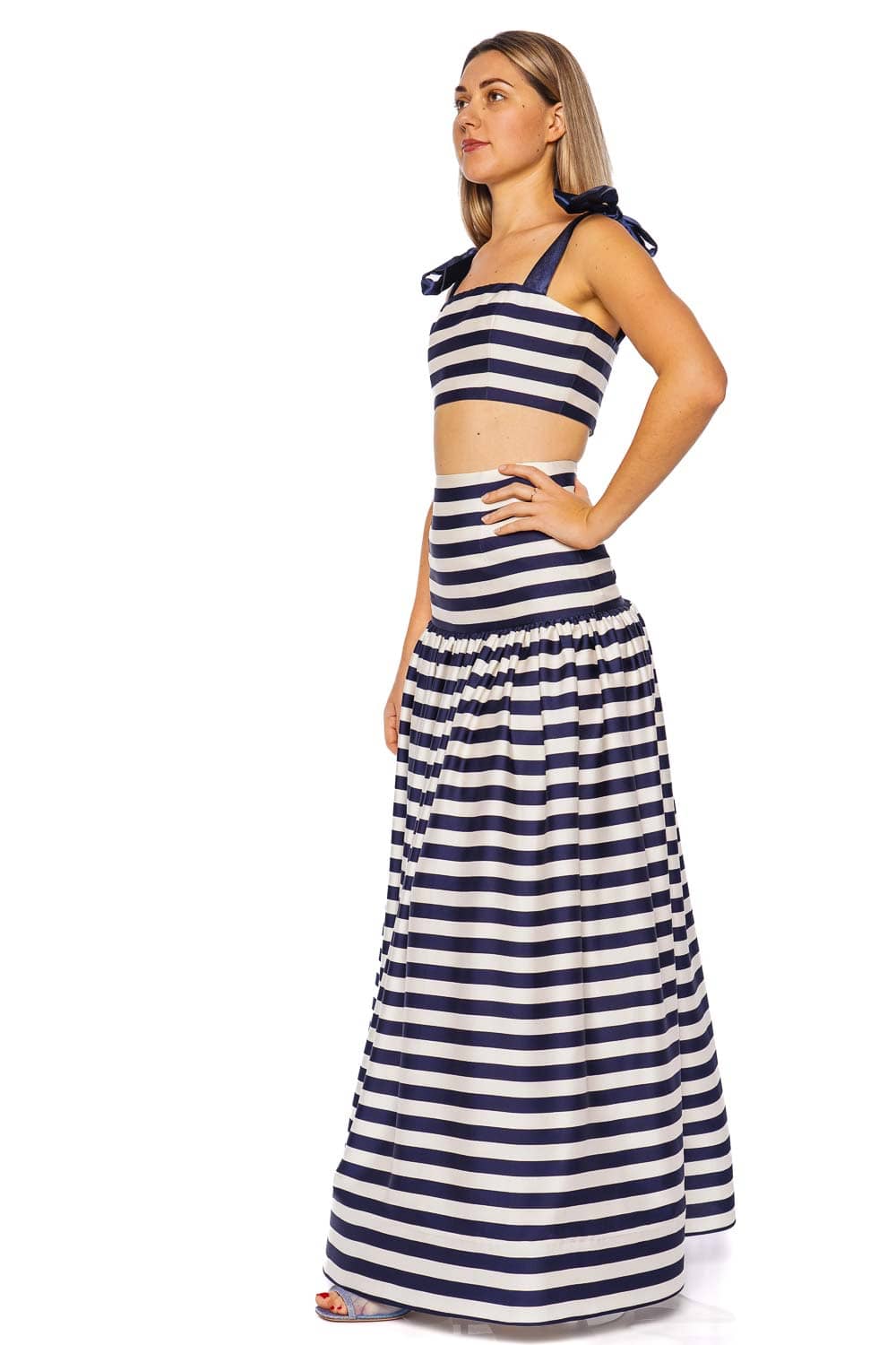 Bronx and Banco Quinn Striped Tie Shoulder Crop Top