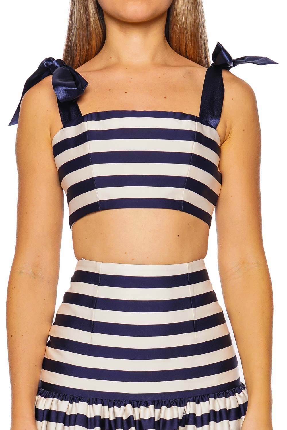 Bronx and Banco Quinn Striped Tie Shoulder Crop Top