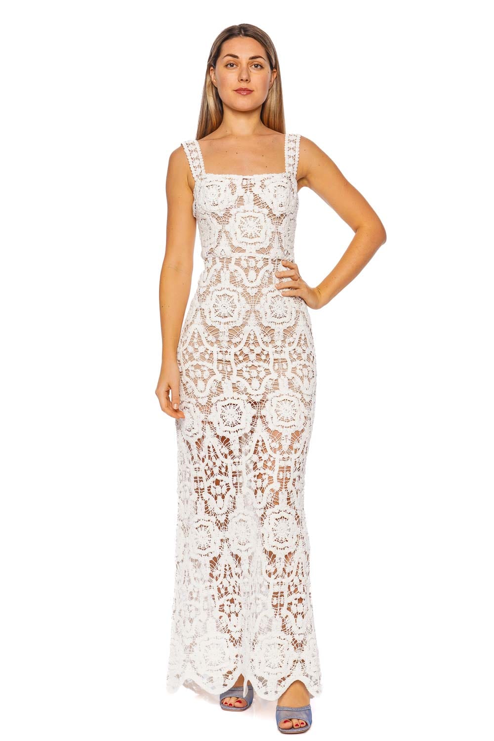 Bronx and Banco Marley White Crochet Sleeveless Maxi Dress